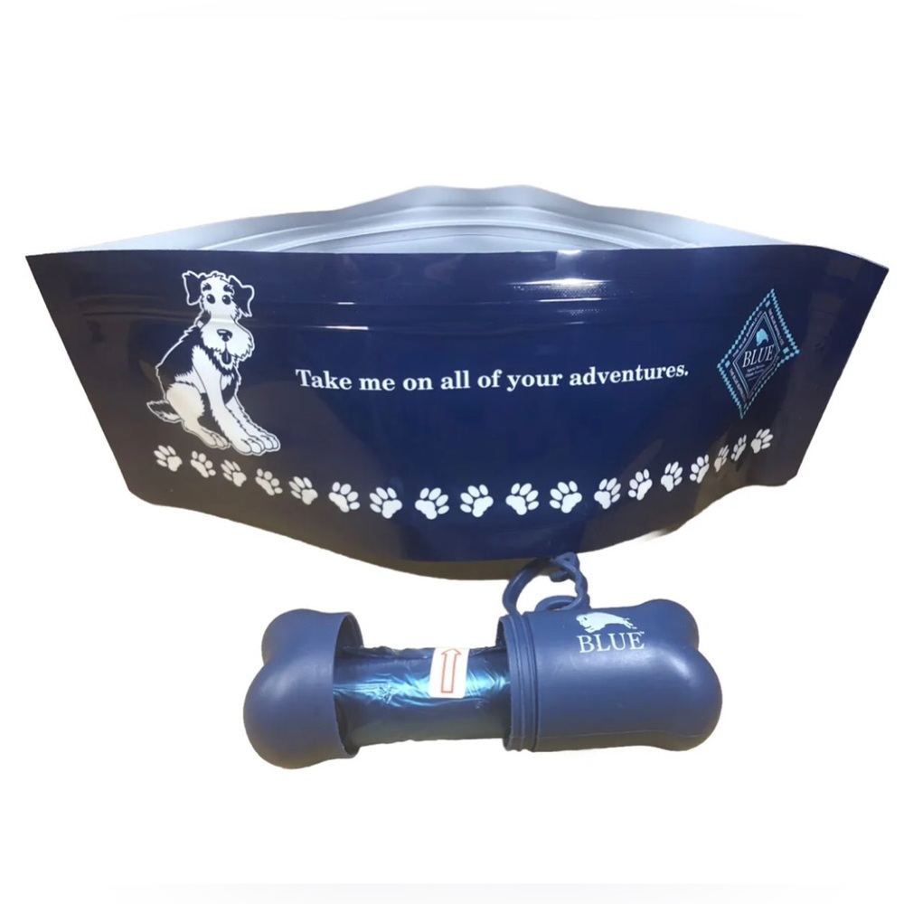 NEW Blue Buffalo Pet Travel Bowl And Waste Poop Disposal Bags Carrier With Bags